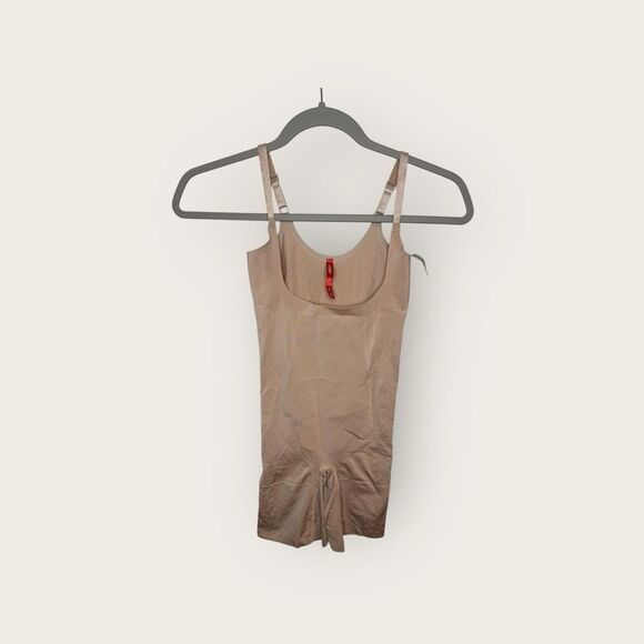 Spanx Sculpt Open-Bust Mid-Thigh Bodysuit Soft Nude Size Small - Picture 5 of 8